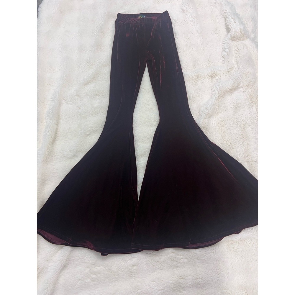 Gothic Red Velvet Flare Pants Dollz Kill Delias Halloween Bell Bottoms
